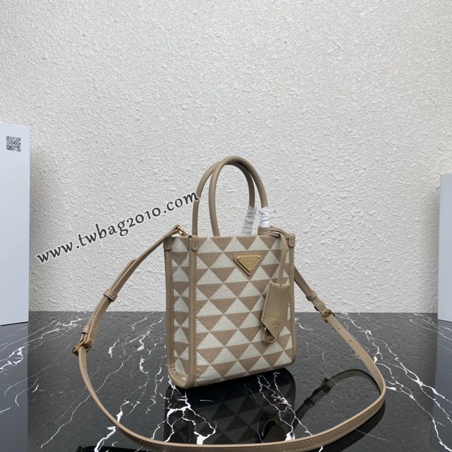 Prada專櫃新款刺繡織物托特包 1BA355 普拉達小號有長肩帶刺繡手提購物包 csp1483